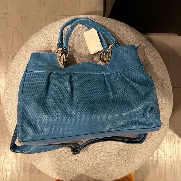 NEW Authentic Leather Baby Blue Purse Handbag - Picture 2 of 15